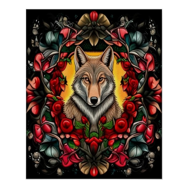 North Dakota Coyote Umgeben von der Rose Prairie Poster (Vorderseite)