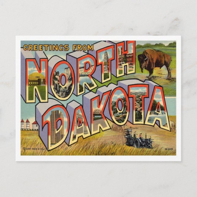 North Dakota Gruß von US-Staaten Postkarte (Vorderseite)