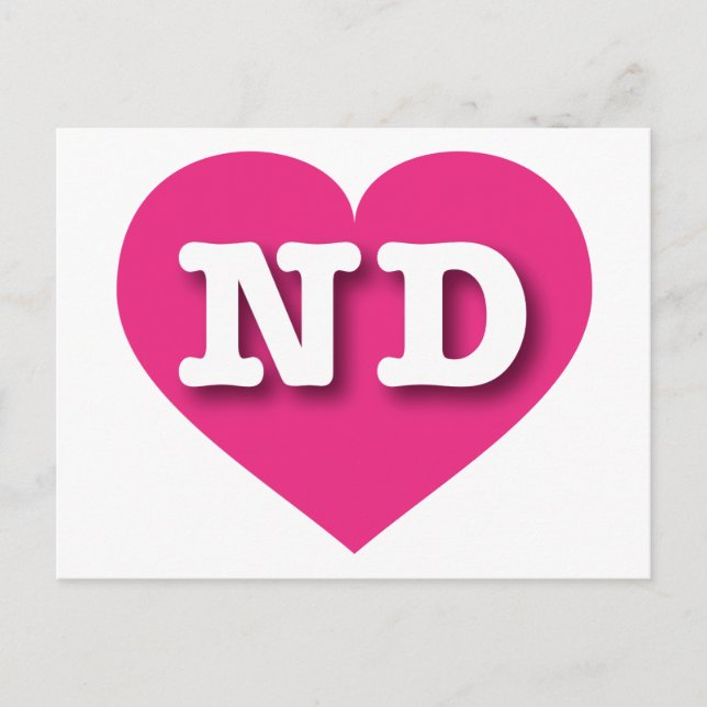North Dakota Hot Pink Heart - I Liebe ND Postkarte (Vorderseite)