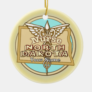 North Dakota Krankenpfleger Caduceus Keramik Ornament