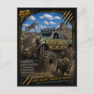 North Dakota Monster Truck Gelände Kunst Postkarte