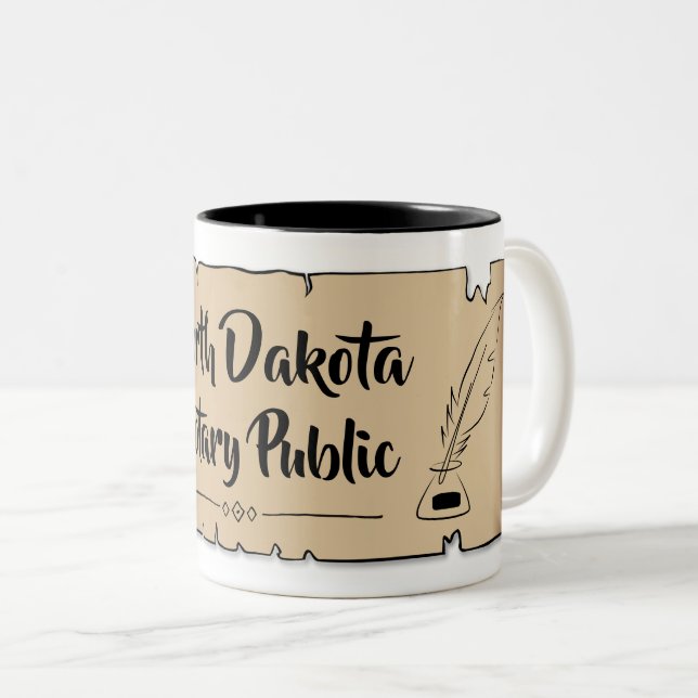 North Dakota Notary Public Scroll Feather Quill Zweifarbige Tasse (VorderseiteRechts)