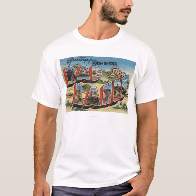 North Dakota - Ödländer - große Buchstabe-Szenen T-Shirt (Vorderseite)