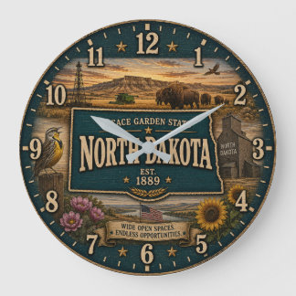 North Dakota Peace Garden State Prairie Rustic Große Wanduhr
