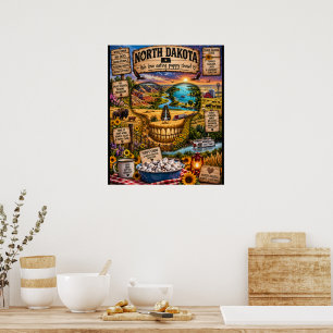 North Dakota Schädel Kunst Druck State of Mind Poster