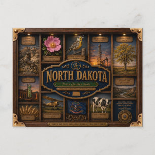 North Dakota Shadow Box 3D Figurine Staat Postkarte