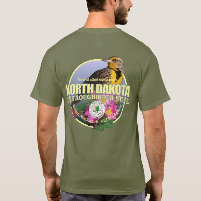 North Dakota Staat Bird & Blume T-Shirt (Rückseite)