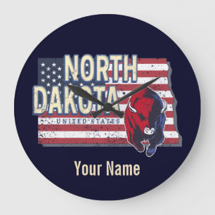 North Dakota Staat United Staaten Retro Map Vintag Große Wanduhr