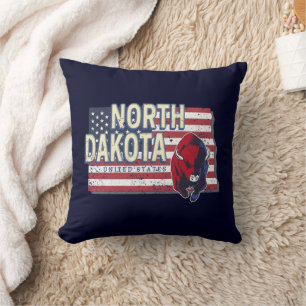 North Dakota Staat United Staaten Retro Map Vintag Kissen