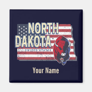 North Dakota Staat United Staaten Retro Map Vintag Magnet
