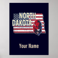 North Dakota Staat United Staaten Retro Map Vintag