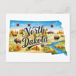 North Dakota USA State Shaped Vintage Watercolor Postkarte