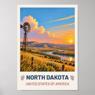 North Dakota USA – Vintage Reiseplakat Poster