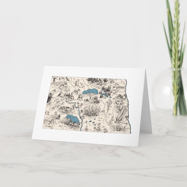 North Dakota Vintag Picture Map Gruß Karte (Vorderseite)