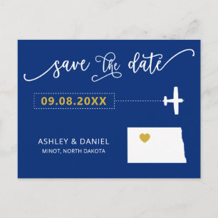 North Dakota Wedding Save the Date Map Postcard Postkarte