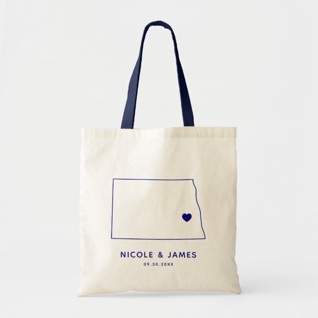 North Dakota Wedding Welcome Bag Map Taschen, Navy Tragetasche (Vorne)