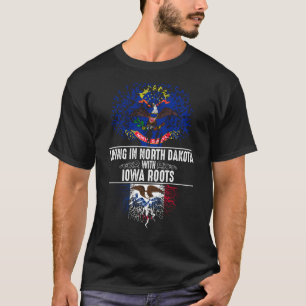 North Dakota Zuhause Iowa Roots Staat Tree Flag Li T-Shirt
