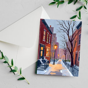 North End Winter Boston Aquarell-Grußkarte