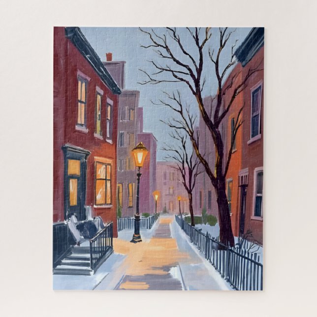 North End Winter Boston Watercolor Painting Puzzle (Vertikal)