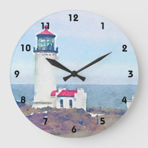 North Head Lighthouse Ilwaco, WA Watercolor Print Große Wanduhr