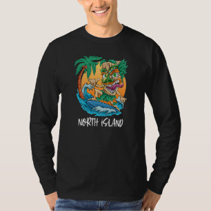 North Island New Zealand Palm Tree Surfing Beach V T-Shirt
