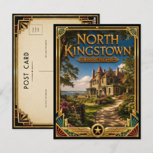 North Kingstown Rhode Island Vintage Art Deco Gold Postkarte