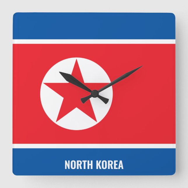 North Korea Flag Dazzling Patriotic Quadratische Wanduhr (Vorderseite)