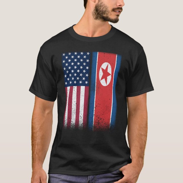 North Korea North Korean American Flags Proud USA T-Shirt (Vorderseite)