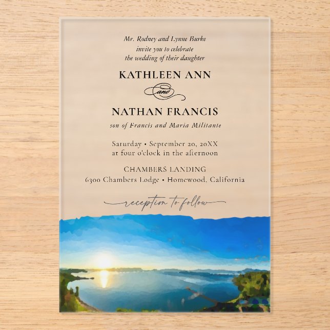 North Lake Tahoe Zielort Formal Wedding Acryleinladungen (Vorderseite)
