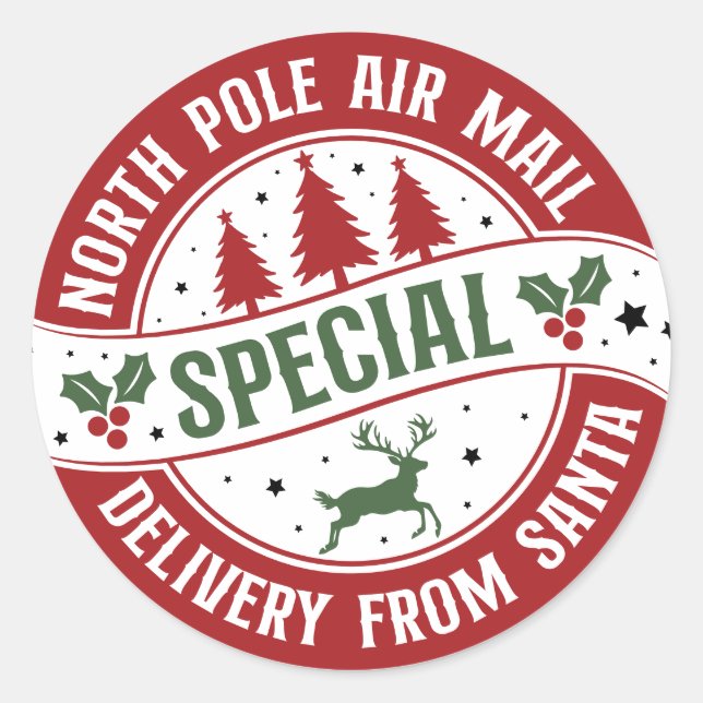 North Pole Air Mail Santa Delivery Runder Aufkleber (Vorderseite)