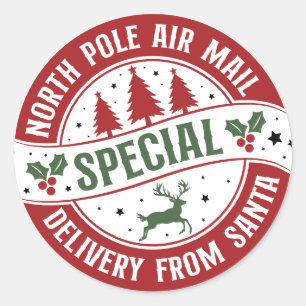 North Pole Air Mail Santa Delivery Runder Aufkleber