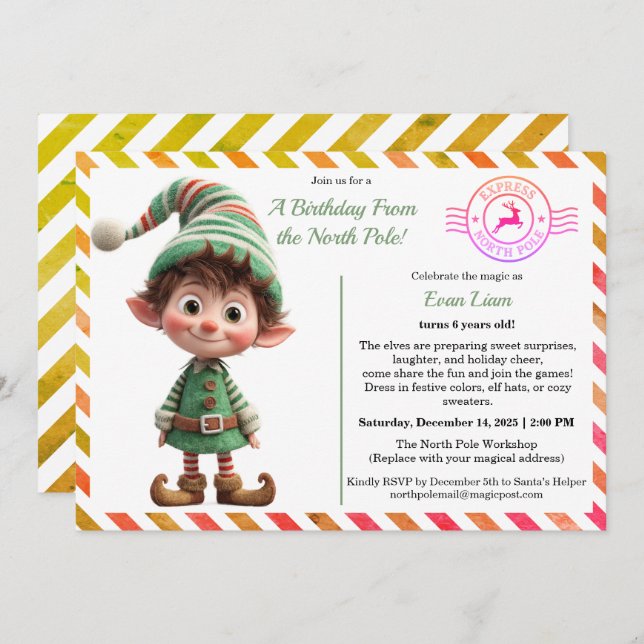 North Pole Birthday Magic | Enchanted Elf Einladung (Vorne/Hinten)