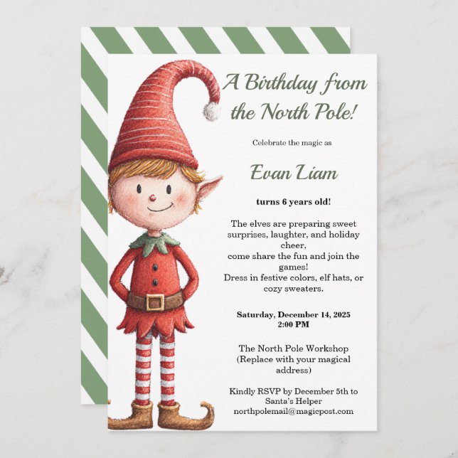 North Pole Birthday Magic | Enchanted Elf Einladung (Vorne/Hinten)
