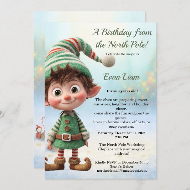 North Pole Birthday Magic | Enchanted Elf Einladung (Vorne/Hinten)