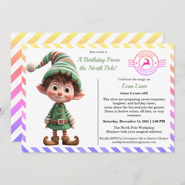 North Pole Birthday Magic | Enchanted Elf Einladung (Vorne/Hinten)