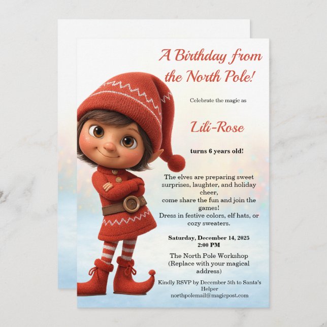 North Pole Birthday Magic | Enchanted Elf Einladung (Vorne/Hinten)