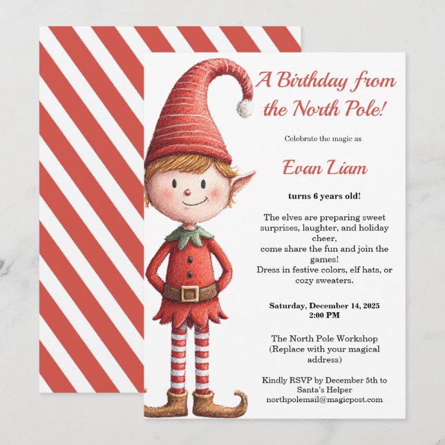 North Pole Birthday Magic | Enchanted Elf Einladung (Vorne/Hinten)