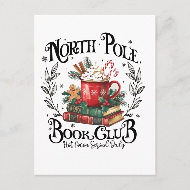 North Pole Book Club Hot Cocoa Weihnachten Einladungspostkarte (Vorderseite)