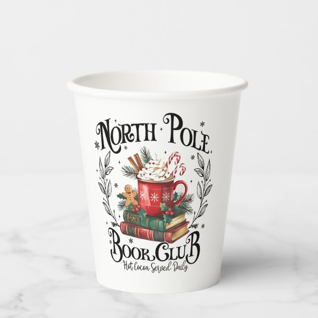 North Pole Book Club Hot Cocoa Weihnachten Pappbecher (Vorderseite)