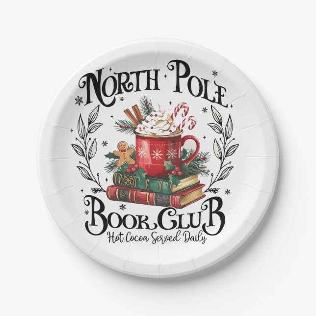 North Pole Book Club Hot Cocoa Weihnachten Pappteller (Vorderseite)