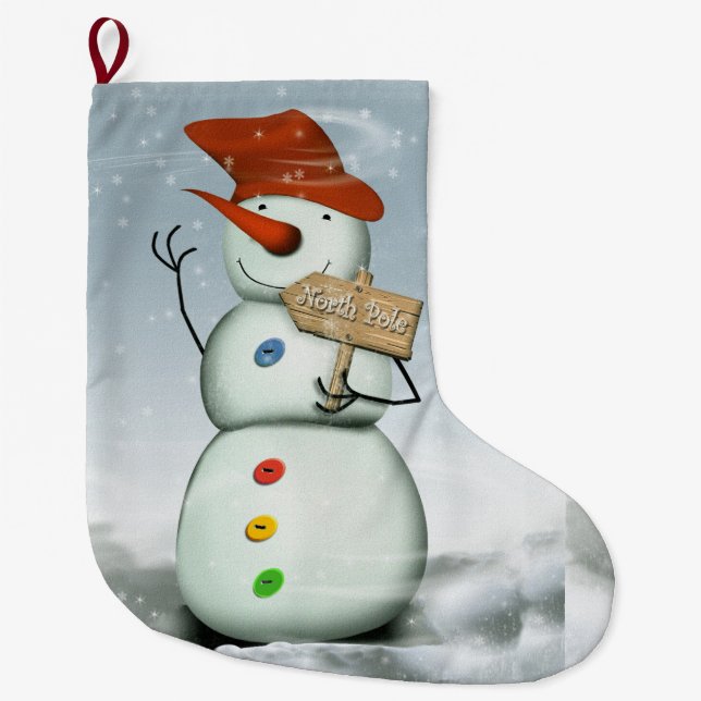 North Pole Bound Snowman Großer Weihnachtsstrumpf (Vorderseite)