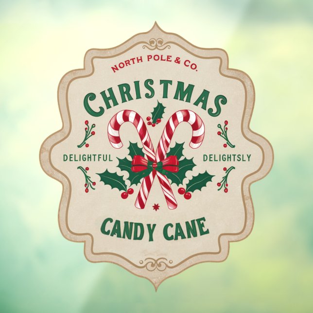 North Pole Candy Cane Vintag Fensteraufkleber (Blatt 3)