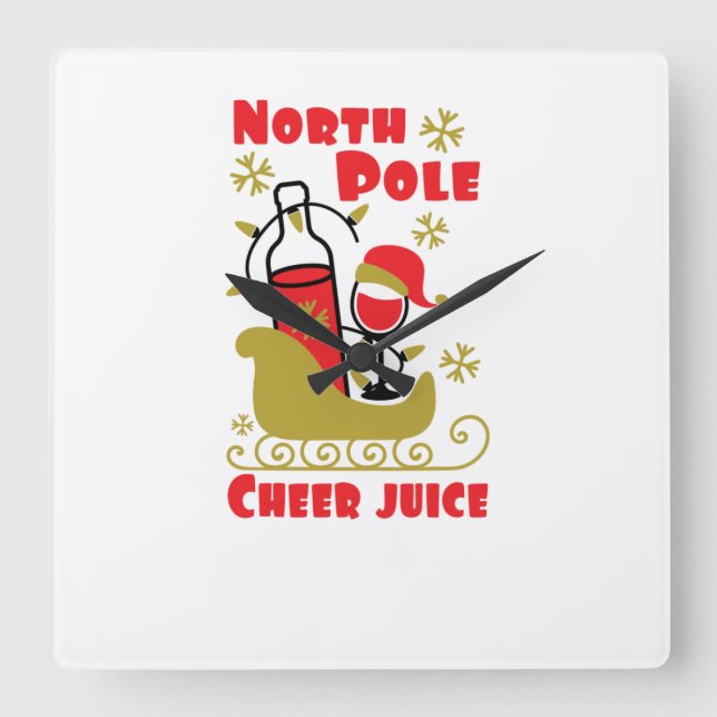 North Pole Cheer Quadratische Wanduhr (Vorderseite)