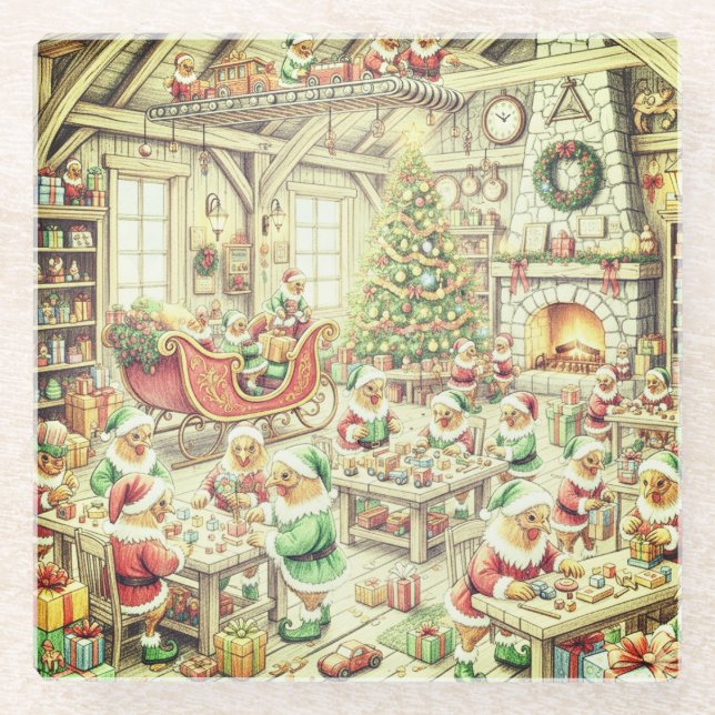 North Pole Chickens, Glass Coaster Glasuntersetzer (Vorderseite)