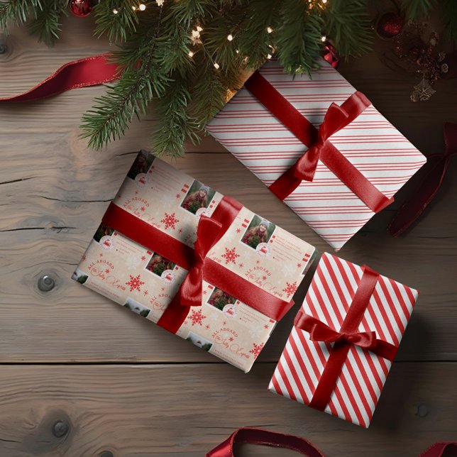 North Pole Express Bahn Ticket Weihnachtsfest Foto Geschenkpapier Set (North Pole Express Train Ticket Christmas Photo Wrapping Paper Sheets)