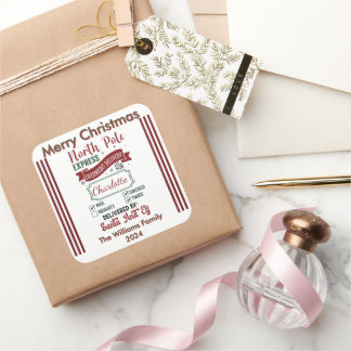 North Pole Express für frohe Wünsche Quadratischer Aufkleber