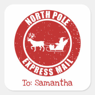 North Pole Express Mail Geschenke von Weihnachten Quadratischer Aufkleber