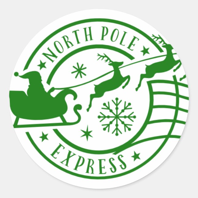North Pole Express Santa Sleigh Weihnachten Briefm Runder Aufkleber (Vorderseite)