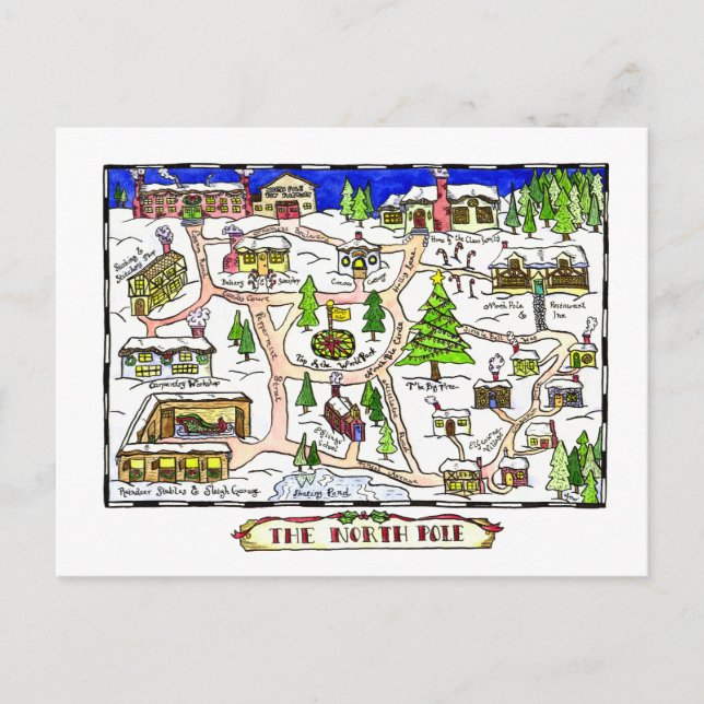 North Pole Map Weihnachtskarte Postkarte (Vorderseite)