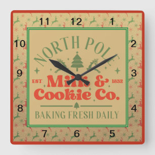 North Pole Milk and Cookie Co.  Quadratische Wanduhr